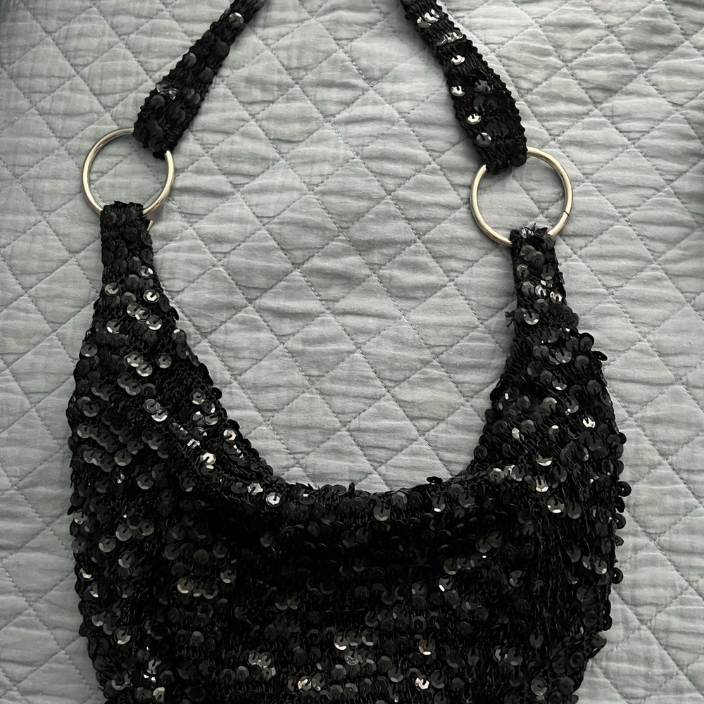 Black Sequin Shoulder Bag